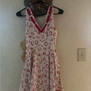 Charming Red and White Patterned Dress super star party rockabilly